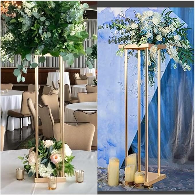 LoveCat Set of 10 Wedding Centerpieces Geometric High Gold Vases - 31.5" Artificial Flower Display Stand for Wedding Christmas Carnival Party Dinner Event Hotel Home Decor Arrangement