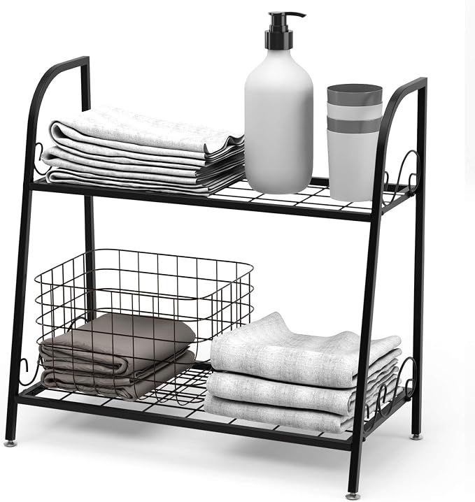 Giantex 2 Tier Metal Plant Stand, Indoor Outdoor Plant Shelf, Flower Rack Display Shelf, Flower Pots Holder with Adjustable Feet for Garden, Balcony, Living Room (2-tier (25'' x 12'' x 24.5''))