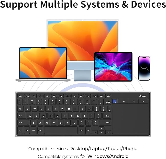 CZUR Portable Computer Keyboard with Trackpad, Rechargeable Bluetooth Keyboard with Touchpad, Wireless Ultra Slim Keyboard for PC/Laptop/Tablet/Phone, for Windows/Android