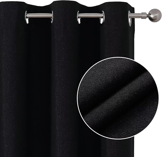 Joydeco Black Blackout Curtains 120 Inches Long, Extra Long Curtains 120 Inch Length 1 Panel for Bedroom, Thermal Insulated Linen Black Out Curtains with Grommets(100x120, Black)