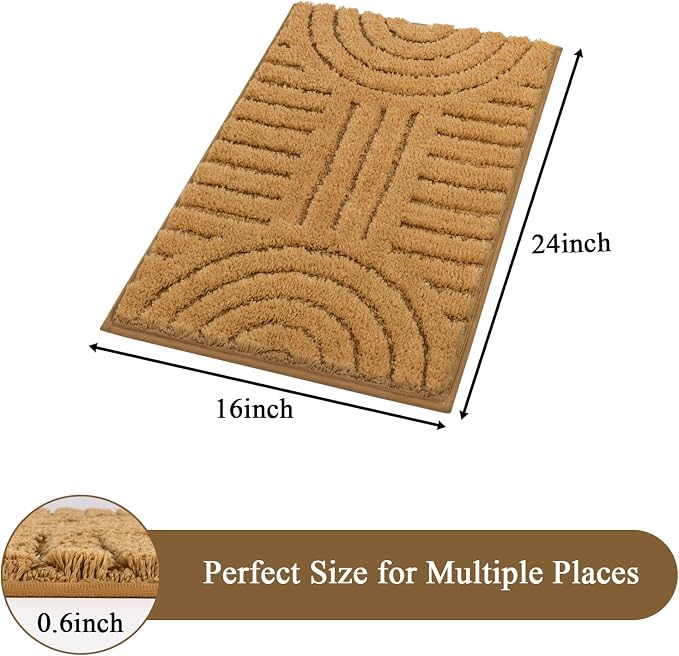 SHACOS Boho Small Bathroom Rugs, 16"x24" Extra Soft Absorbent Microfiber Bath Mats Home Decor Non Slip Carpet Machine Washable Shaggy Bath Rugs for Shower Bathtub Floor, Mustard 1'4" x 2'
