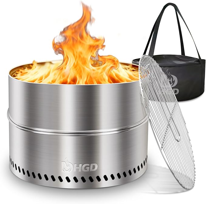 HGD 20 inch Smokeless Firepit Outdoor, Portable Smokeless Fire Pit for Camping with Travel Bag, Stainless Steel Wood Burning Stove for Backyard & Patio, Easy Setup & Compact Storage