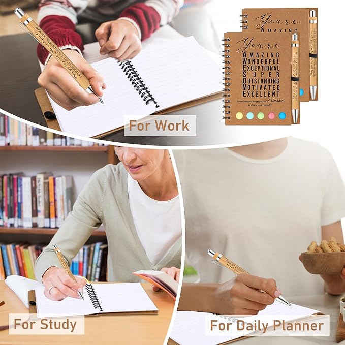 Jetec Inspirational Notebooks Bulk Spiral Notebook with Sticky Notepad Motivational Pens Valentines Day Gifts for for Employee Coworker Nurse Staff Teacher Nurse Volunteer(100 Sets,Amazing)