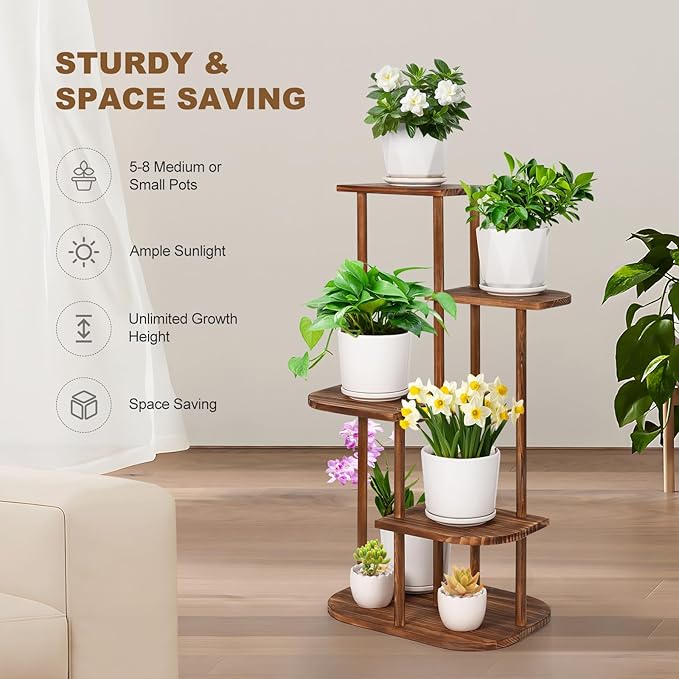 Jotsport 5 Tier Wood Plant Stand for Multiple Plants Indoor Plant Shelf Multi-Tier Flower Pot Holder Corner Display Rack