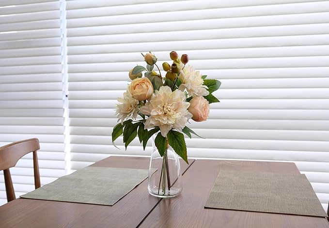 2Pcs Artificial Flower Bouquets Decoration, Faux Floral Arrangement Table Centerpiece Home Farmhouse Indoor Decor, Wedding Bride Bouquet, Mixed Fake Flower Picks for Vase/Pot (Cream/Blush/Green)