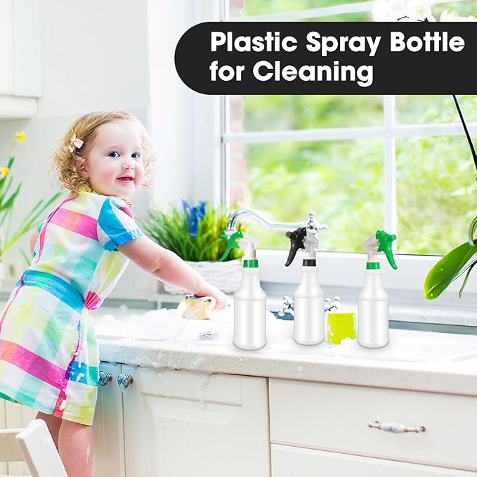 Rtteri 24 Pcs 16 Oz Plastic Spray Bottle for Cleaning Solutions Bulk Empty and Reusable Leak Proof Spraying Bottles for Cleaning, Water, Auto Details, Commercial, Bathroom(Green,Black)