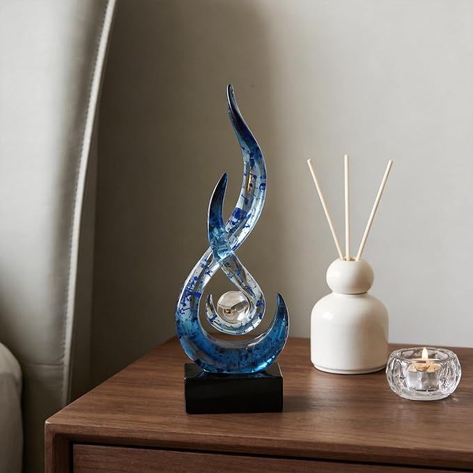 Modern Abstract Art Table Decoration,Resin Flame Statue Modern Centerpiece Ornaments for Living Room Great Gift Idea Home Decor,Collectibles (Blue foil)