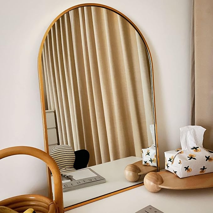 HARRITPURE 2Pcs Arched Bathroom Mirror Wall Mounted Mirror Aluminum Alloy Frame for Bathroom,Vanity Mirror Home Decor for Bathroom Bedroom Living Room Entryway (Gold, 20"*30")