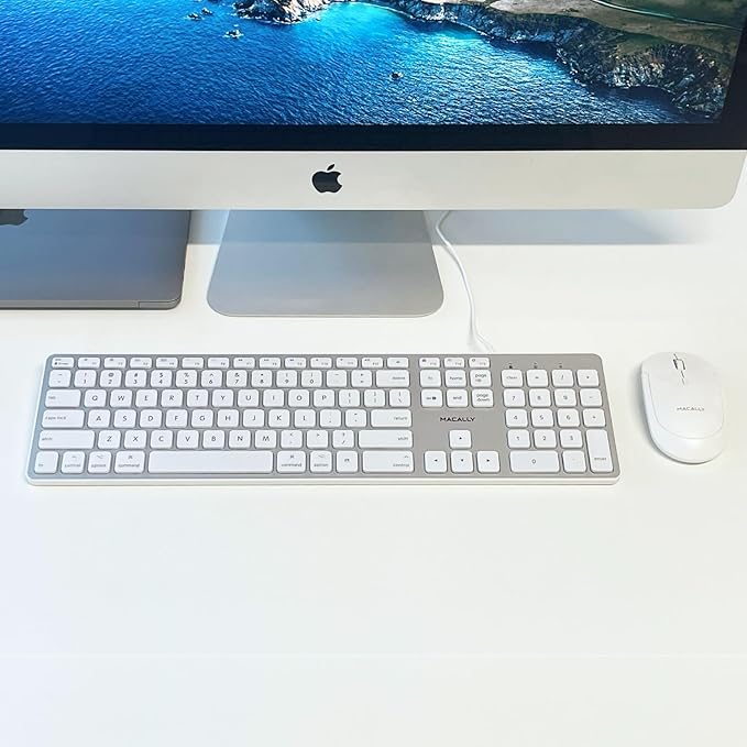 Macally Backlit Wired Keyboard for Mac | Compatible Apple Keyboard with Numeric Keypad | Comfortable All Day Typing, Compatible on MacBook Pro/Air, iMac, Mac mini/Pro - Silver