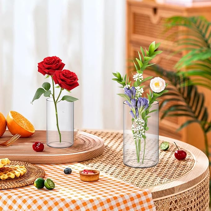 32 Pack Acrylic Vase, 6 Inch & 4 Inch Clear Cylinder Flower Vase Plastic Cylinder Vases Bulk Round Plastic Acrylic Vases for Centerpiece Home Wedding Office (16pcs 6in + 16pcs 4in)