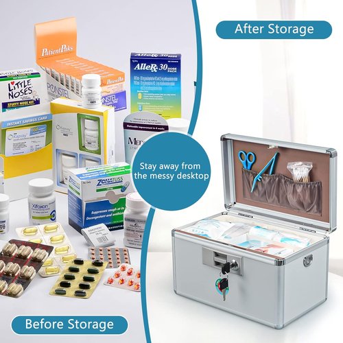 KYODOLED Locking Key Medicine Box - Secure First Aid Key Safe for Medication Storage | 10.2'' x 6.2'' x 7.7'' White