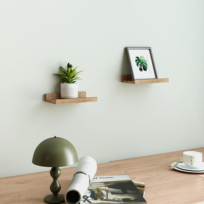 Small Floating Shelves for Wall Decor, Wall Mounted Wood Shelf for Bedroom, Living Room, Bathroom, Kitchen, Nursery, Display Picture Ledge Shelf with Lip Set of 2-8 Inches, Oak