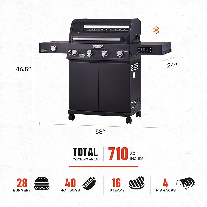 Monument Grills 4-Burner Liquid Propane Gas Smart bbq Grill Denali 425 with Stainless Steel Rotisserie Kit(2 Items)