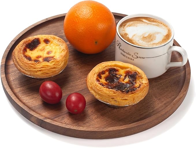 Round Wood Tray, Acacia Wooden Decorative Serving Tray for Coffee Table and Home Decor, Wooden Appetizer Charcuterie Board for Kitchen Countertop (9.8 inch)