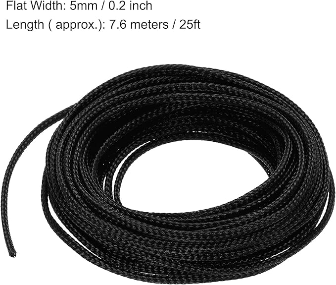 uxcell PET Expandable Sleeving 25ft 1/8" Black Cable Management Sleeve Cord Organizer for Wrap Protect Cable