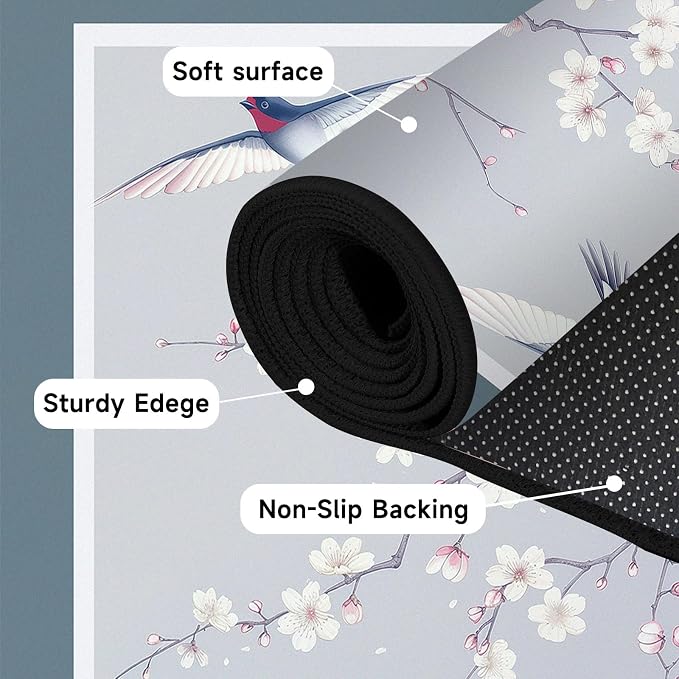 Cherry Blossom Area Rug 3D Swallow Sakura Floral Rugs for Entryway Bedroom Living Room Kitchen Home Decor Soft Non Slip Indoor Carpet Washable Low Pile Floor Mat,2'x3'
