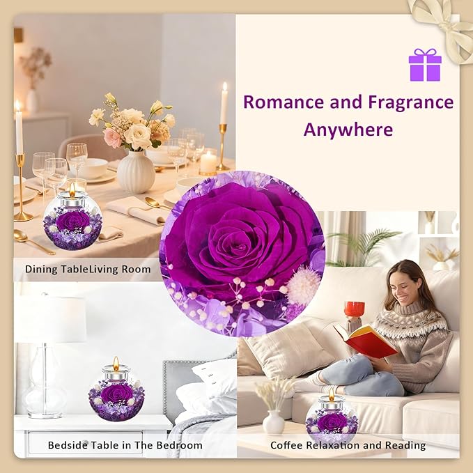 DEEMEI Gifts for Women Christmas Birthday Gifts for Women Preserved Real Rose in Glass Dome with Scented Fresh Flowers for Delivery Prime Eternal for Her Mom Grandma Wife Girlfriend Sister, Purple