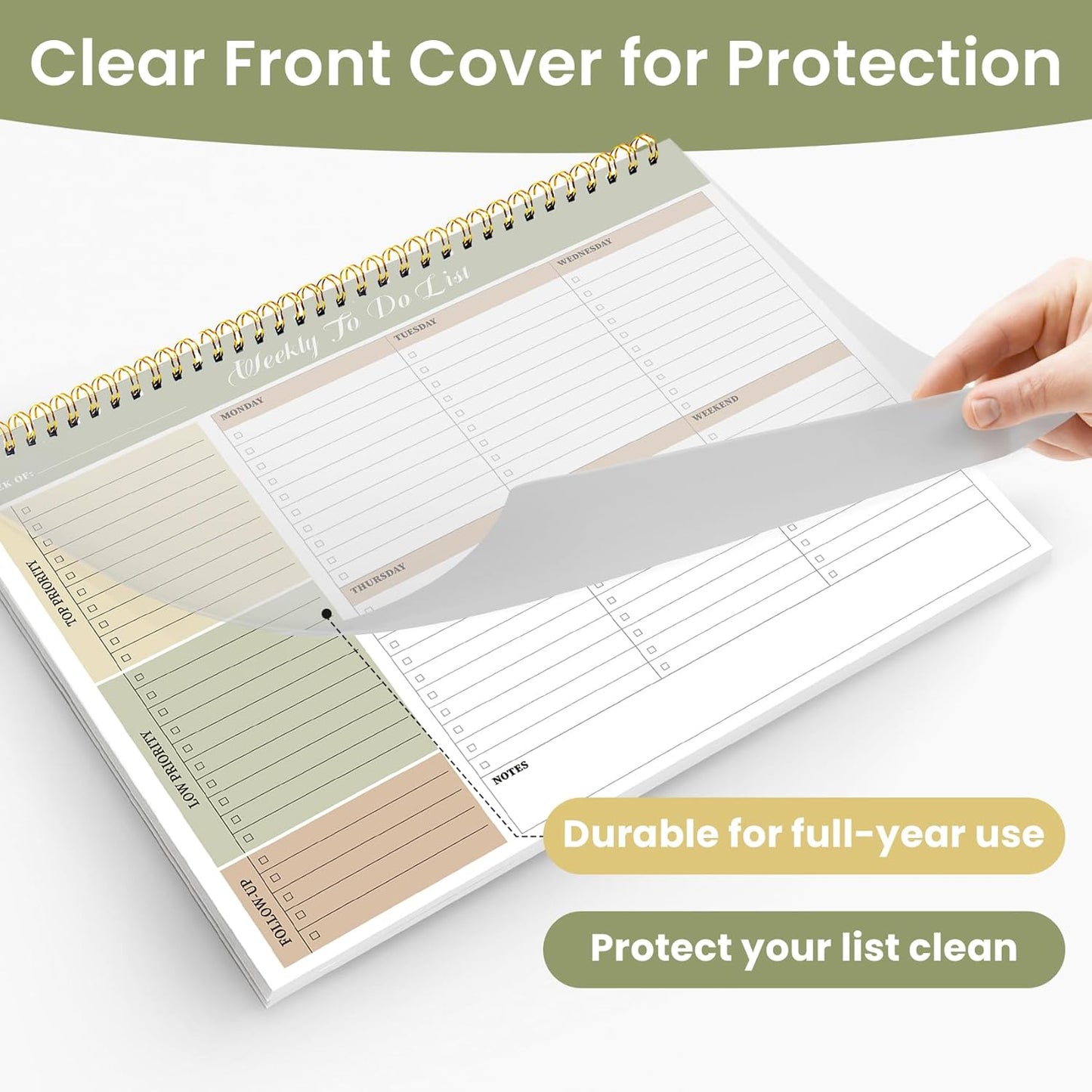 Skiennix Weekly To-Do List Notepad - 52 Undated Sheets | 8.5" x 11" | Office Desk Planner in Forest Shades