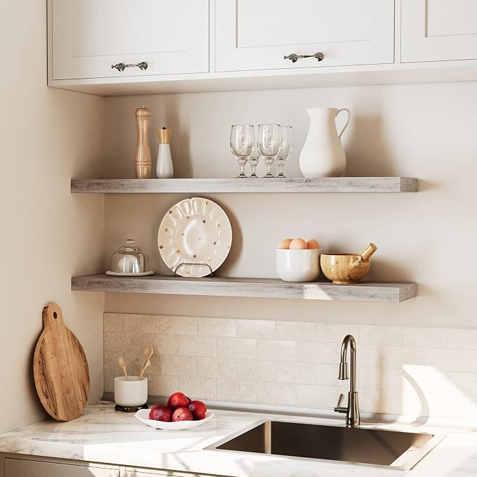 HOOBRO Floating Shelves for Wall, Wall Mounted Shelf Set of 2, 39.4" Hanging Shelf with Invisible Brackets, for Wall Decor Storage in Bathroom Bedroom Kitchen Living Room Office, Greige BG100BJP201