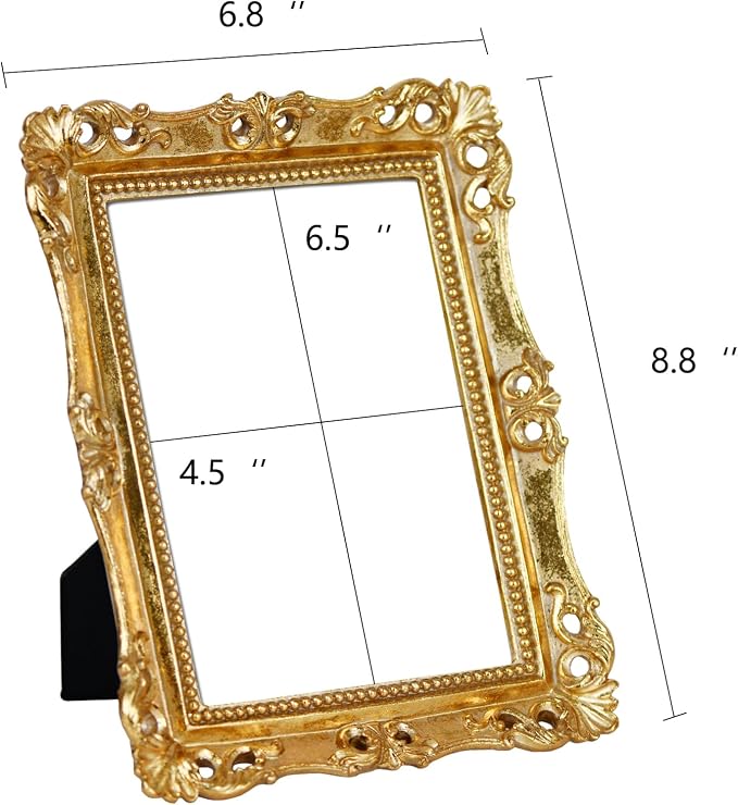 Funerom Vintage Decorative Mirror, Wall Mounted & Tabletop Makeup Mirror (Antique Gold, 8.8 x 6.8 inch)