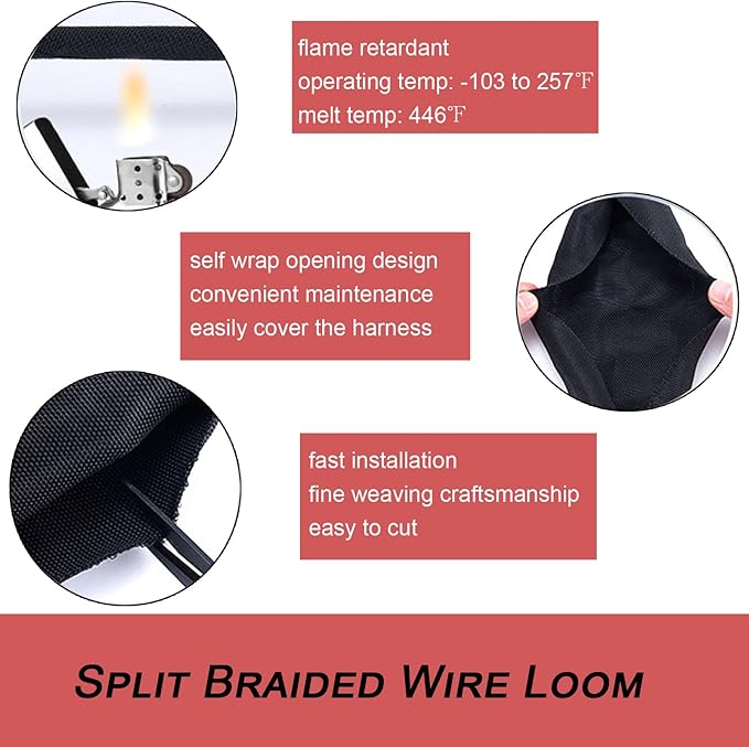 Braided Split Wire Loom Cable Management Cord Cover Harness Protective Tubing Auto Wiring Wrap Sleeve Black Mesh Woven 3/8"-24ft
