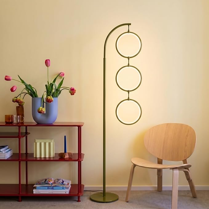 Brightech Nova Modern Floor Lamp - Contemporary Arc Tall Lamp with 3-Circle Ring-Style Pendant - Over the Couch Standing Lamp on Arching Pole - Eclectic Tall Lamp Matches Living Room Décor - Green