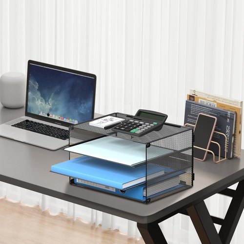 DALTACK 3-Tier Letter Tray - Mesh Metal Desk Organizer with Sliding Trays for A4 Paper & Mail | Black