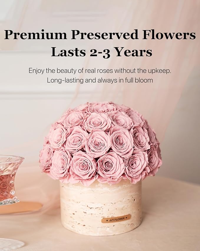 JoyFlower Preserved Flowers Vase, Yellow Cave Stone Flower Vases for Centerpieces, Eternal Flower Decorations for Party Home Living Room Bedroom Coffee Table, Decorative Flower Vase Unique House Decor