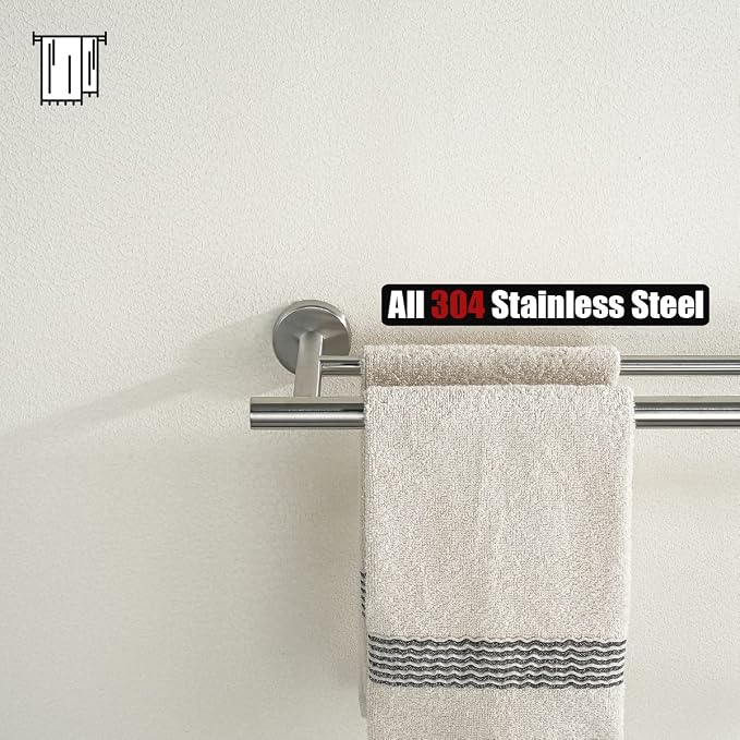 JQK Double Towel Bar, 15 Inch 304 Stainless Steel Thicken 0.8mm Towel Rack Holder for Bathroom Washcloths and Hand Towels, Brushed Wall Mount, Useable Length 12 Inch, TB100L12-BN