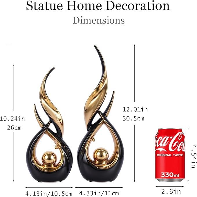 2 PCS Black Gold Ceramic Statues For Home Decor Accents, Modern Abstract Art Sculptures, Elegant Tabletop Decorative Objects For Dining Room, Entryway, Tv Stand, Mantel, Coffee Table Centerpieces