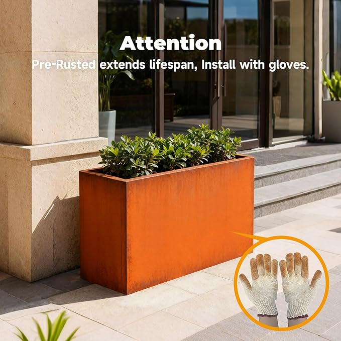 Corten Steel Metallic Heavy Planter 36" x 15" x 24" for Outdoor Plants Metal Outdoor Planter Spliced Flower Box with Partitions for Outside,Indoor,Garden (Corten, 36 * 15 * 24)