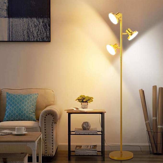 SIBRILLE 36W LED Tree Floor Lamp, Modern Dimmable Standing Lamp with Remote & Touch Control, 4 Color Temperatures, 3 Rotatable LED Light Floor Lamps for Living Room, Bedroom, Office