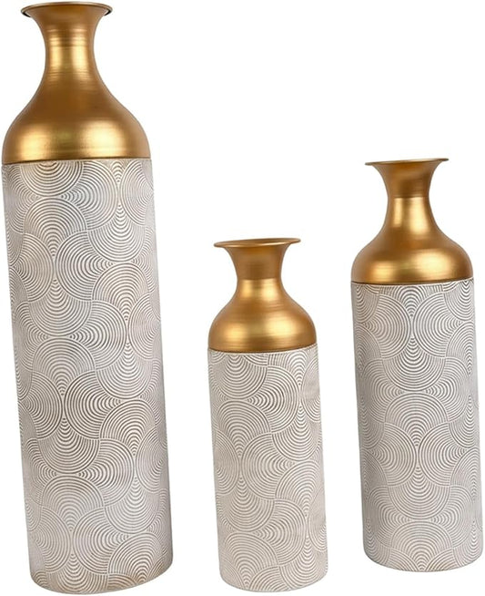 3 Pieces Metal Floor Standing Vase Set Texture 26.7inch 20inch and 16inch Sturdy Accessory Detachable Design Versatile