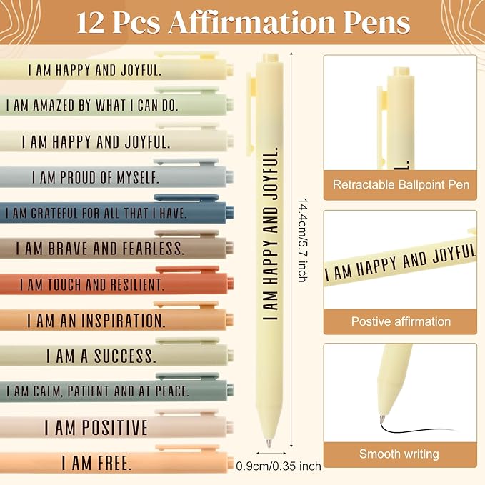 Kosiz 24 Pcs/12 Set Positive Affirmation Gifts Gratitude Spiral Notebooks with Pens Motivational Encouragement Notepads Daily Affirmations Journal for Women Valentine Galentine Gifts (Boho)