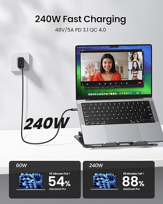 Silkland USB C Monitor Display Cable 5FT [4K@144Hz/60Hz 8K@30Hz], USB C 3.2 Gen 2x2 Video Cable, 20Gbps Data Transfer, 240W PD Fast Charge, Compatible with iPhone 17, MacBook Pro, iPad