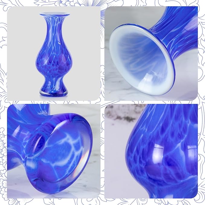KAMMAK Colored Glass Vase, Beautiful Hand Blown Decorative Vase, Modern Art Vase for Flower Mantle Dining Table Centerpiece, Entryway Living Room Wedding Decoration, HR006