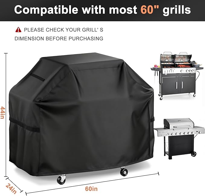 LBTING Grill Cover, 60-inch Heavy Duty 300D Oxford Waterproof Windproof UV Resistant BBQ Gas Grill Cover for Outdoor Barbecue Fit Most Brands Weber, Brinkmann, Char Broil, Holland