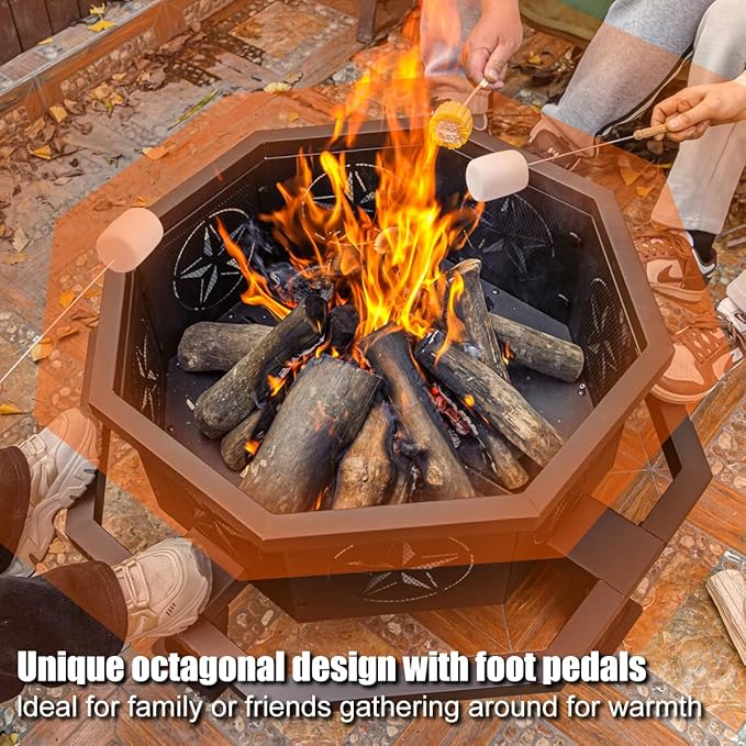 Verdeluxe 35 Inch Octagonal Fire Pit,Outdoor Fire Pit,Wood Burning Firepit for Bonfire,Firepits for Outside,Camping, Backyard, Patio,Bonfire,Garden
