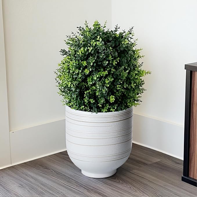 HERDUK Large White Ceramic Planter for Indoor Trees, Modern Indoor Floor Planter Pot for Olive Trees & Faux Olive Trees, Pottery Planter with Drainage for Real Plants