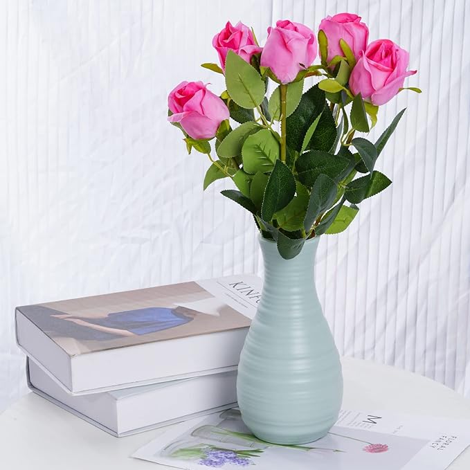 2 Pack Composite Plastics Flower Vase, Unbreakable Ceramic Look Vase for Home Decor Centerpieces, Arranging Bouquets (Green)