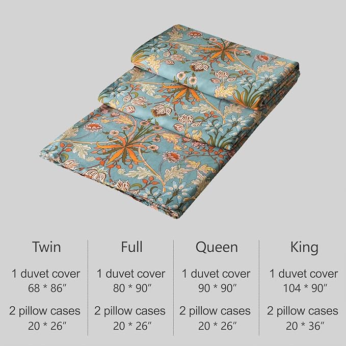 VM VOUGEMARKET Bohemia Duvet Cover Set King,3 Piece Long Staple Cotton Comforter Cover with Zipper Closure,Green Golden Elegant Bedding Set-Carol,King