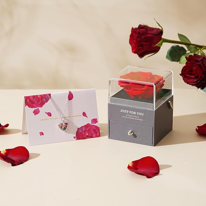 ADDWel Rose Gifts for Grandma Birthday, Unique Preserved Rose Music Box with Silver Grandma Necklace Gift for Grandmother Abuela Nana Bday Christmas Mother's Day from Grandkids, Grandmas Cute Presents