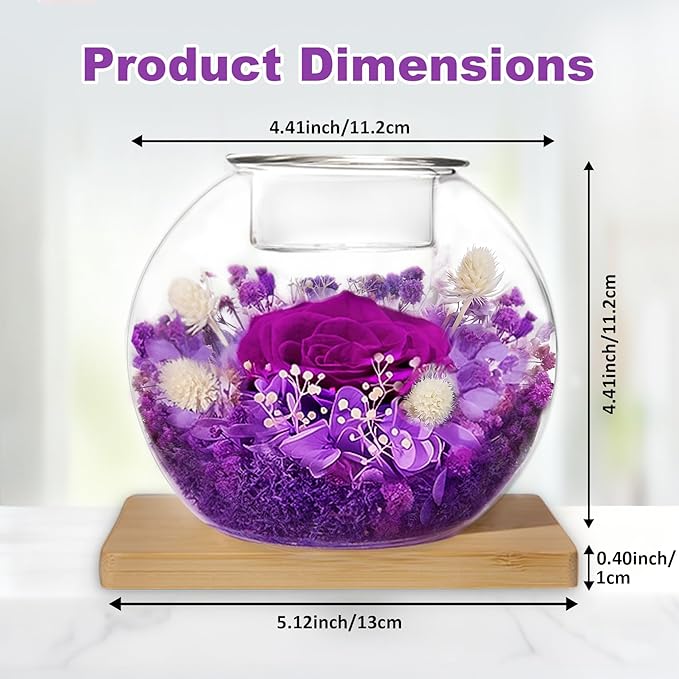 DEEMEI Gifts for Women Christmas Birthday Gifts for Women Preserved Real Rose in Glass Dome with Scented Fresh Flowers for Delivery Prime Eternal for Her Mom Grandma Wife Girlfriend Sister, Purple