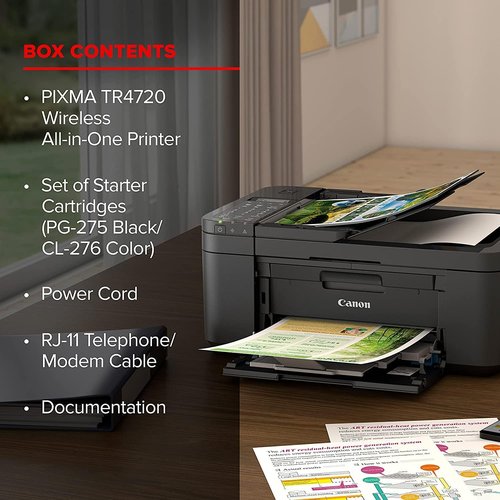 Canon PIXMA TR4720 All-in-One Wireless Color Inkjet Printer - Print, Copy, Scan, Fax | 4800 x 1200 dpi, Black