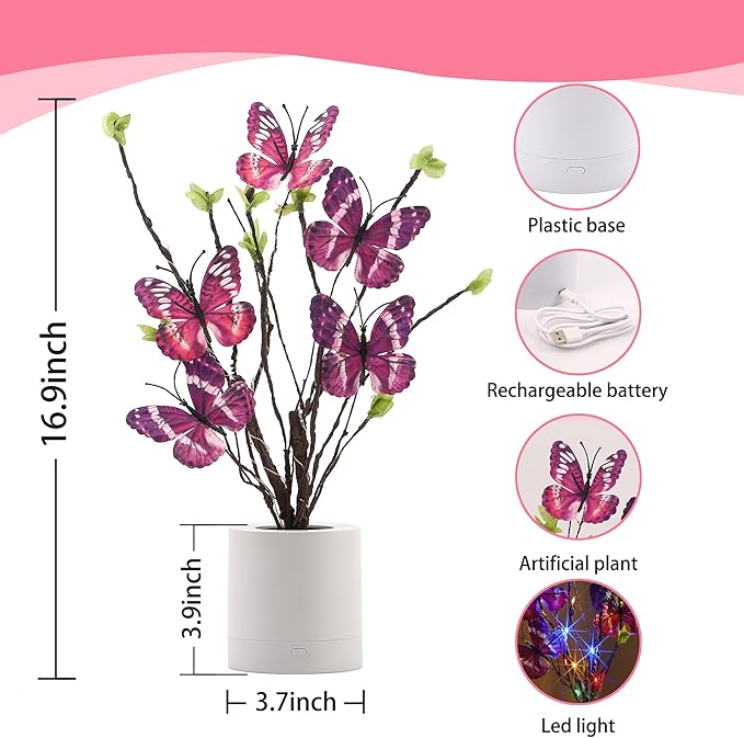 WSYEAR Christmas Birthday Gifts for Women,Butterfly Led Lamp Colorful Vintage Look Butterfly Decor for Women,Mom,Wife,Grandma,Girlfriend,Teenage Girls