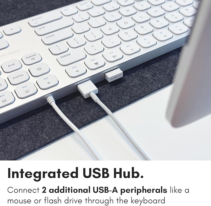 Macally Premium Wired Mac Keyboard with 2 Port Hub - Full Size with Numeric Keypad - Extended USB Keyboard for Mac mini/Pro, iMac, MacBook Pro/Air (Silver Aluminum)