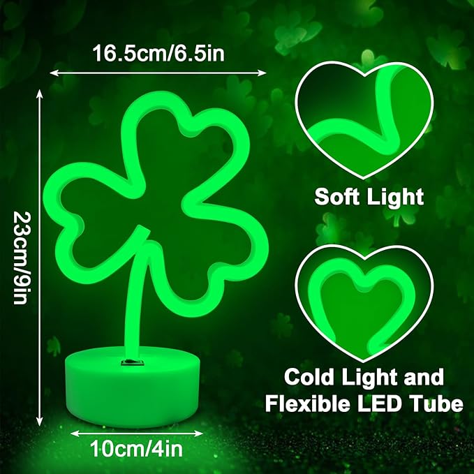 BRIGHTDECK 2 Pack Clover Neon Signs, LED Lights Battery Operated or USB Powered Decoration Lamp, Neon Lights Decor for St. Patrick's Day Gifts, Wedding, Party, Room Decor(Clover)