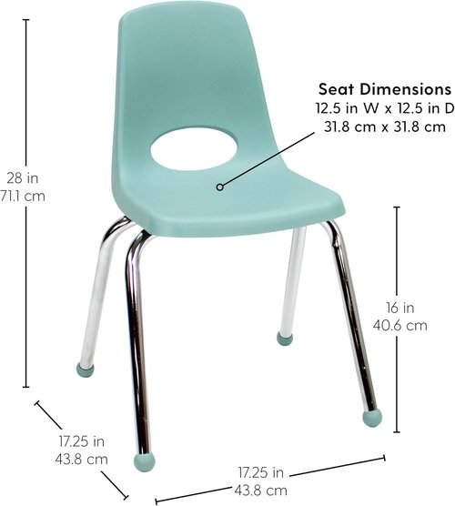 FDP 16" School Stack Chair - Stacking Student Seat with Chromed Steel Legs | Seafoam (6-Pack)