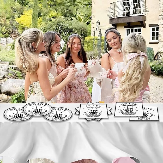 40Pcs Bachelorette Party Decorations Black Bride or Die Birthday Plates and Napkins Supplies Till Death Do Us Party Bachelorette Decorations