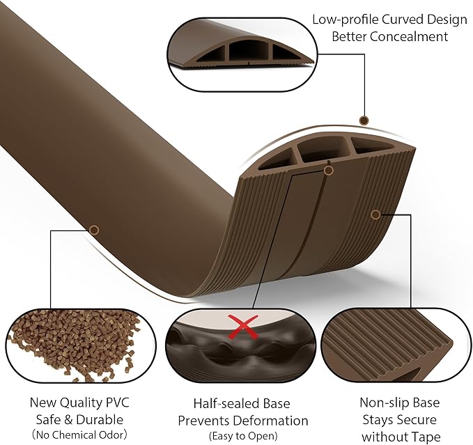 ZhiYo 4ft Cord Hider Floor, Soft PVC Cord Covers for Wires on Floor, Wire Cover to Hide Extension Cords, Cable Cover Protect Cords & Prevent Trips, Cable Cavity: W0.6in x H0.32in, Vintage Coffee Brown